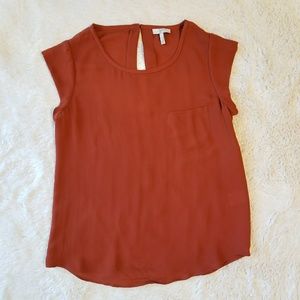 Joie Burnt Orange Sheer Chiffon Silk Blouse
